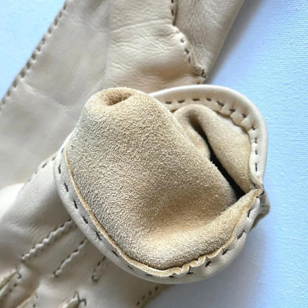 Vintage Light Camel Fine Deerskin Stitch Detail Gloves S